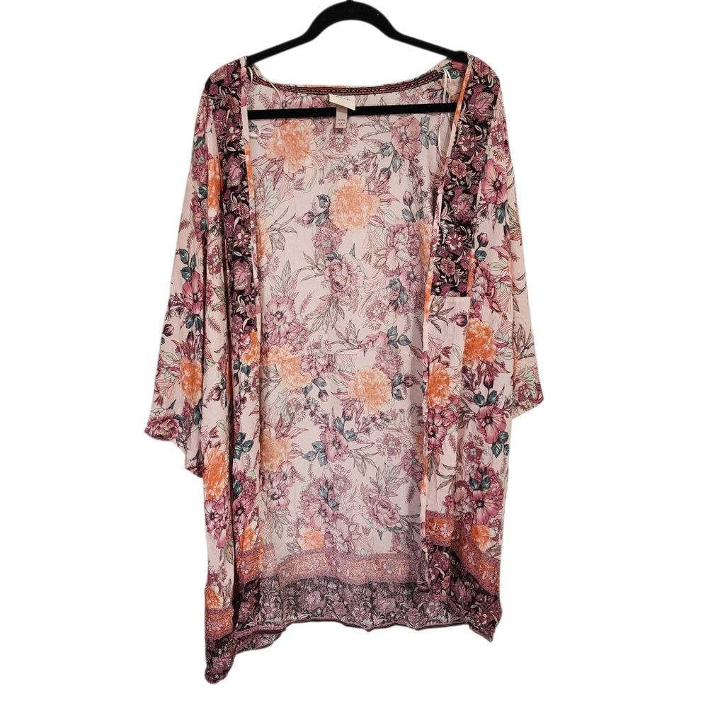Knox Rose Kimono XXL Floral Pink Purple Open Front Swimcover